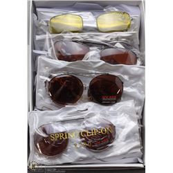BOX OF NEW DESIGNER CLIP ON SUNGLASSES