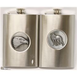LOT OF 2 FLASKS, 1 EAGLE HEAD 9OZ & 1 WOLF 9OZ