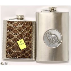 LOT OF 2 FLASKS, 1 SNAKE SKIN 7OZ & 1 WOLF 9OZ