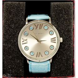 ADEMATO WOMENS WATCH LIGHT BLUE GENUINE LEATHER