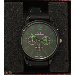 GT GRAND TOURING MANS WATCH LEATHER STRAP BLACK