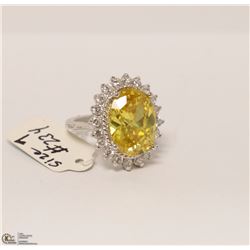 STERLING .925 SILVER RING WITH CZ YELLOW SIZE 7