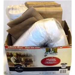 BOX OF ASSORTED LIDS & PAPER BAGS
