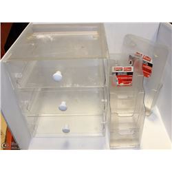 BOX OF PLASTIC STORAGE DRAWERS AND DISPLAYS