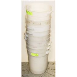 STACK OF 9 PLASTIC PAILS