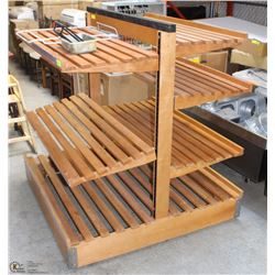 DOUBLE WOODEN RACK W/ 4 SHELVES ON EACH SIDE