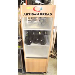 68" MOBILE BREAD/DISPLAY CABINET W/ WOOD FINISH