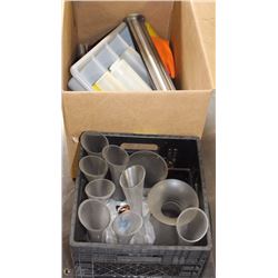 BOXES WITH ASSORTED GOODS + SNEEZE GD. RAILS+GLASS