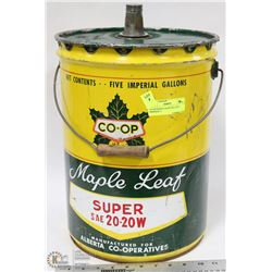 CO-OP MAPLE LEAF OIL CAN 5 IMPERIAL GALLONS
