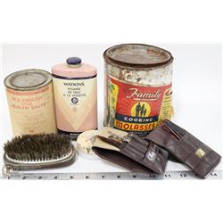 COLLECTIBLE CANS, JAR, HAIR BRUSH, OLEG CASSINI