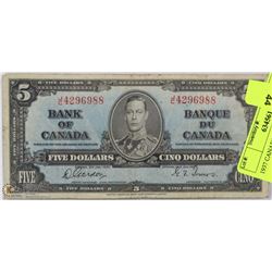 1937 CANADIAN $5.00 BILL