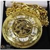 Image 1 : GOLD TONE SEE THROUGH POCKET WATCH WITH CHAIN