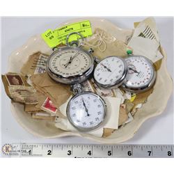 ASSORTED VINTAGE STAMPS & STOP WATCHES