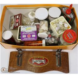 BOX WITH VINTAGE BUTTONS, SAFETY GUARD, SINGER