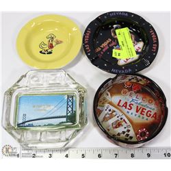 LOT OF 4 RETRO ASHTRAYS INCL VEGAS ETC