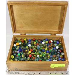 NATIVE WOOD CARVED STORAGE BOX FILLED WITH MARBLE