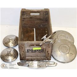 VINTAGE WOOD PEPSI CRATE WITH CHEVY VOLKSWAGON ETC