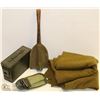 Image 1 : BOX OF VINTAGE MILITARY AMMO BOX, SHOVELS AND