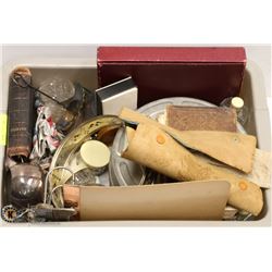 METAL MOVIE REEL CASES, LEATHER BOUND BOOKS, CREAM