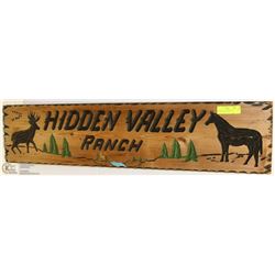 HIDDEN VALLEY RANCH SIGN   CARVED WOOD 9"X40"