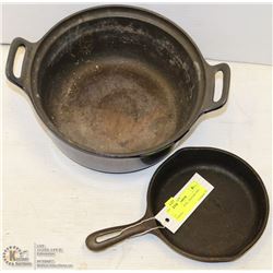 2 CAST IRON POTS , ENGLISH AND TAIWAN