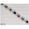 Image 1 : #13-ST SILVER EMERALD RUBY & SAPPHIRE BRACELET