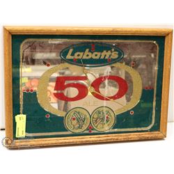 WOOD FRAMED LABBATTS 50 ALE MIRRORED CLOCK