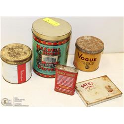ESTATE COLLECTION OF 5 COLLECTIBLE TINS