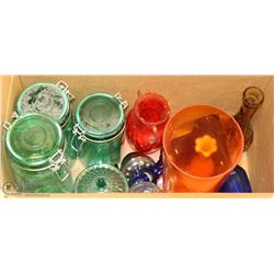 EATATE BOX WITH GREEN GLASS CANISTER SET, COLOURED