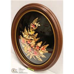 VINTAGE CURVED GLASS FLOWER PICTURE