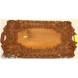 VINTAGE CARVED WOOD SERVING TRAY