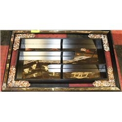 VINTAGE BLACK ORNATE SHELF MIRROR 38X24