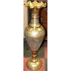 LARGE ETCHED BRASS VASE