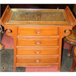 VINTAGE TEAK HANDCARVED MALAYSIAN 4 DRAWER CABINET
