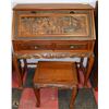 Image 1 : VINTAGE TEAK HAND CARVED WRITING DESK WITH STOOL