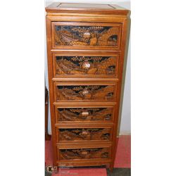 VINTAGE TEAK CARVED 6 DRAWER LINGERIE CHEST