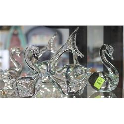 GROUP OF 3 GLASS SWAN AND DOLPHIN ORNAMENTS