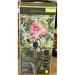 SOLAR FLAMINGO CRACKLE GLASS STAKE LIGHT