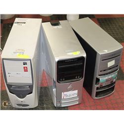 3 ASSORTED COMPUTER TOWERS NO HARD DRIVES