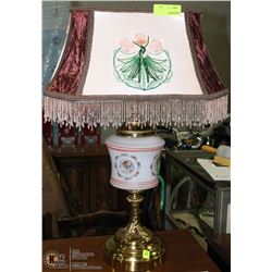 VINTAGE BRASS AND GLASS EMBROIDERED/BEADED SHADE