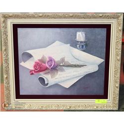 ESTATE FRAMED OIL ON CANVAS ROSE PICTURE