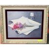 Image 1 : ESTATE FRAMED OIL ON CANVAS ROSE PICTURE