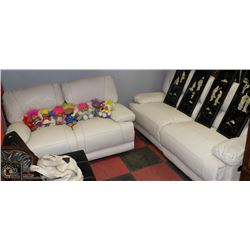 NEW WHITE LEATHERETTE RECLINING SOFA AND LOVE SEAT