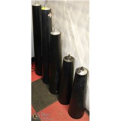 LOT OF 5 OUTDOOR PILLAR STYLE TORCHES 28"TO 44"