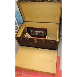 VINTAGE METAL STORAGE TRUNK WITH ASST ESTATE