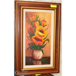 WOOD FRAMED FLORAL CANVAS PAINTING