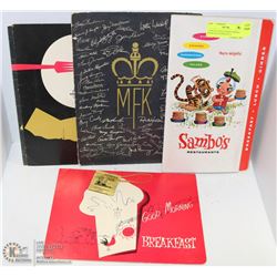 5 VINTAGE RESTAURANT MENUS FROM PALM SPRINGS CA