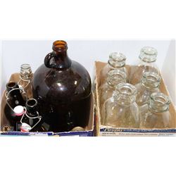 LOT WITH AN INSULATOR ,4 BOTTLES , 6 MILK BOTTLES