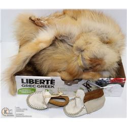 2 FOX FUR HIDES, BABY MOCCASINS