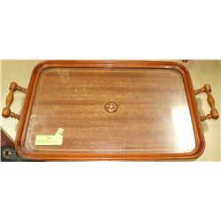 VINTAGE MAHOGANY SERVING TRAY WITH FLORAL INLAY &
